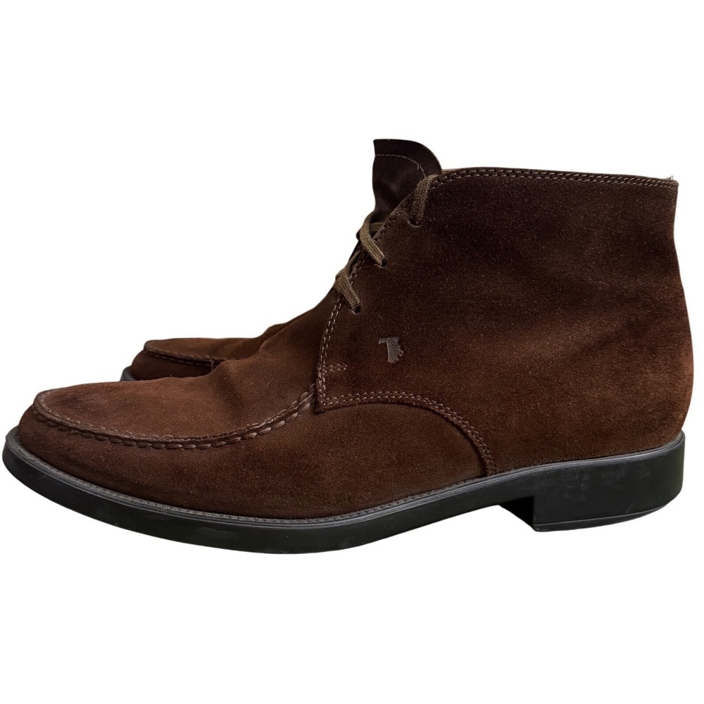 Tods Men Brown Suede Chukka Boots Moc Toe Leather Lined Made in Italy Size 9.5
